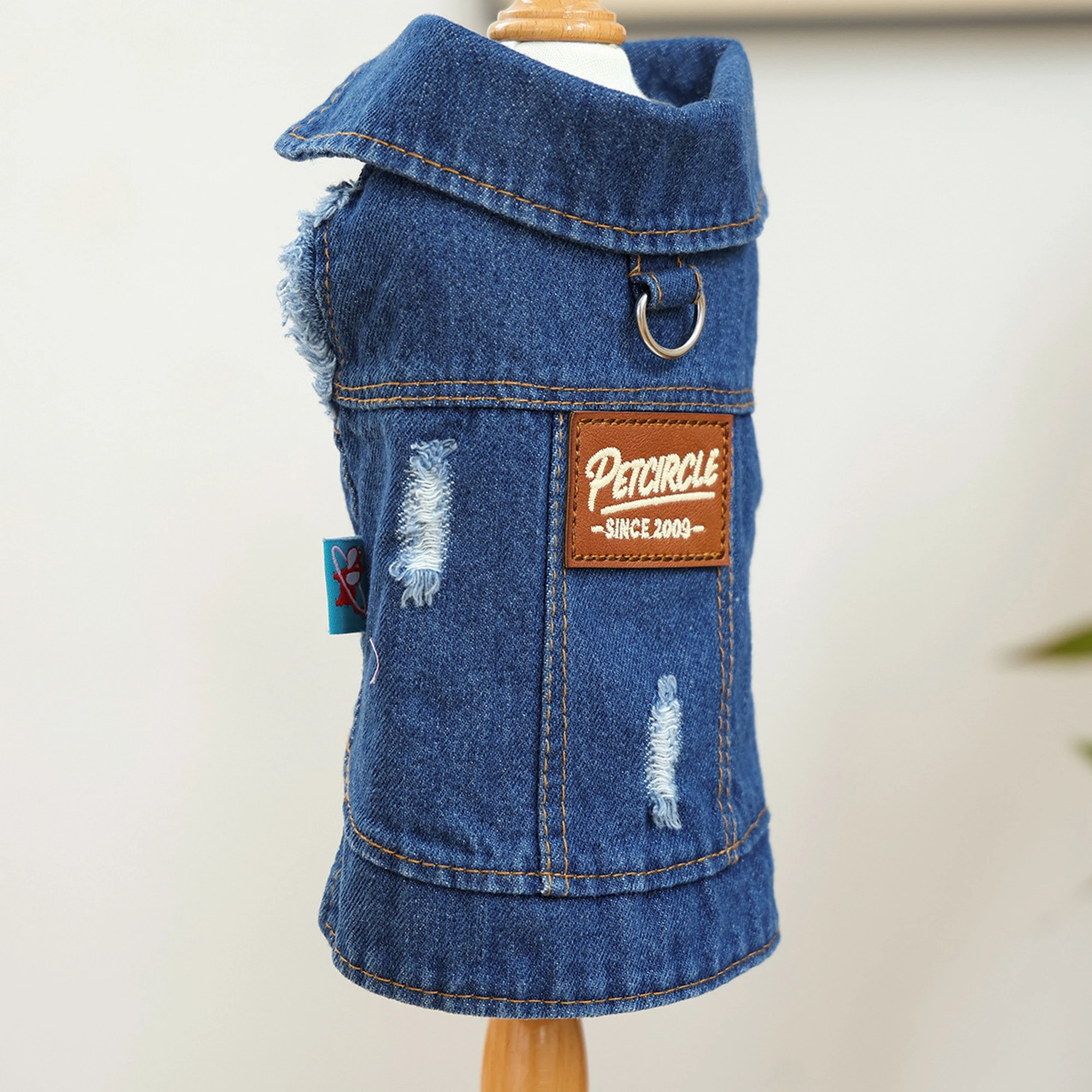 Stylish Pet Denim Vest with Ripped Jean Design for Dogs - Trendy Coat Shirt for Cosplay Festivals and Daily Wear