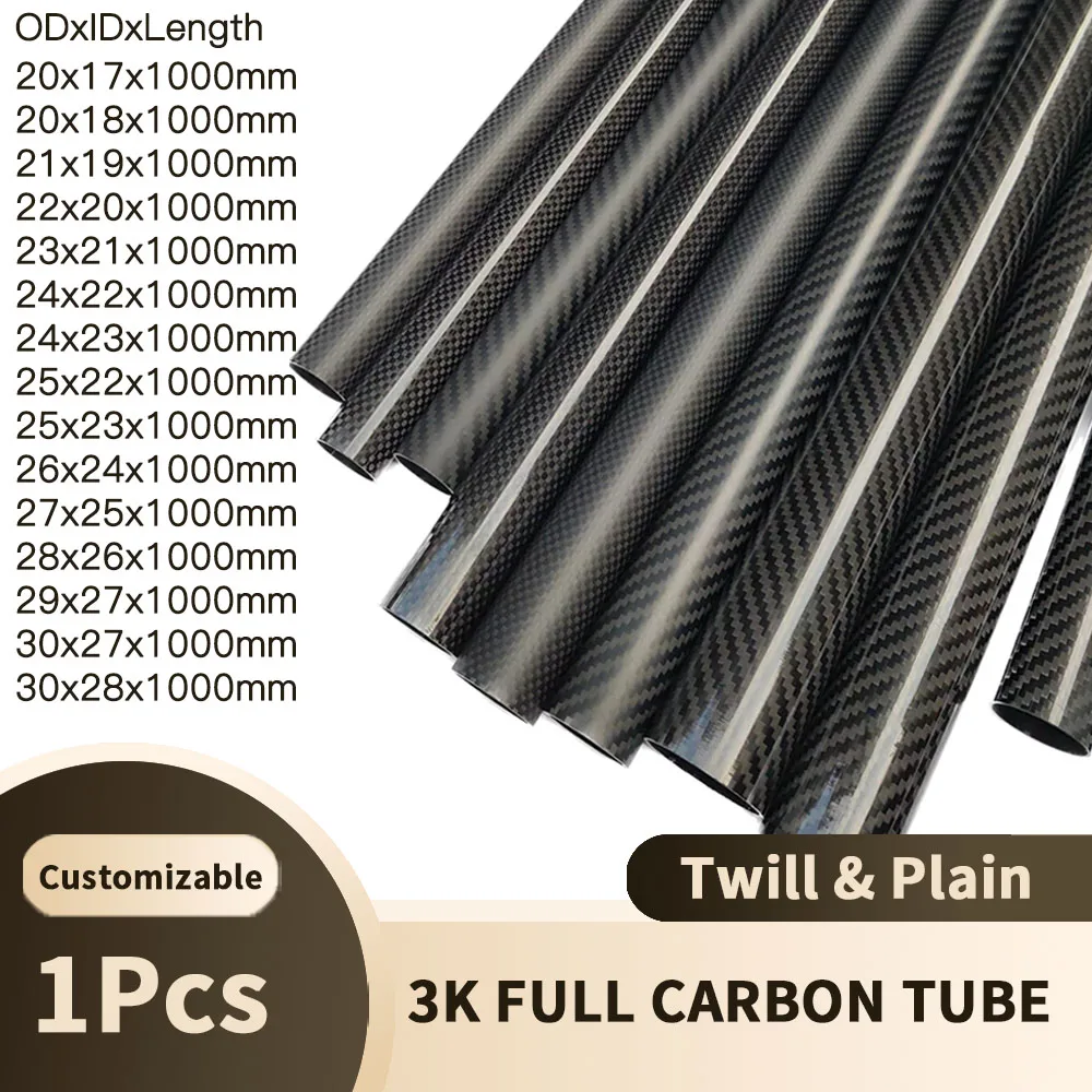 Tubo In Fibra Di Carbonio 3K, 1000mm, Diametri Da 20 A 30mm, Per Modellismo E Alberi Rullo