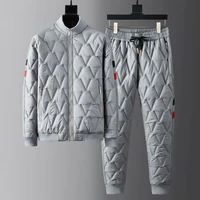 Mens Y2k Suit Autumn Winter Thick Warm Cold-Proof Suit Windproof Fashion Brand High Collar Cotton Coat Trousers Two-Piece Suit 1