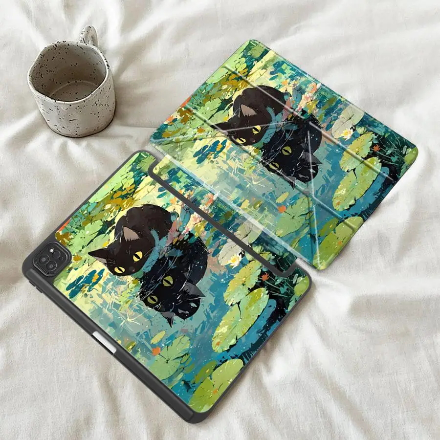Monet Cat Design Tablet Case with Holder Feature