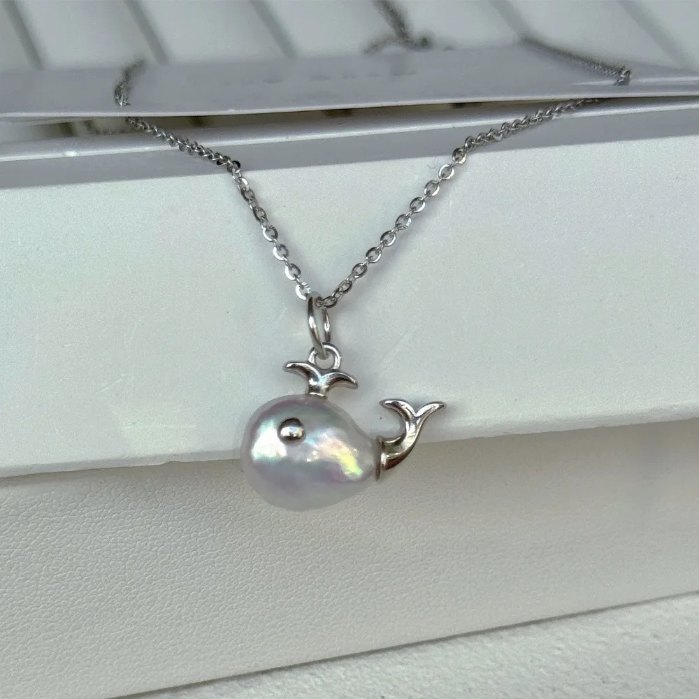 Cute Whale Pendant Necklace Stainless Steel PVD Round Bead Chain Freshwater Pearl Choke Wedding Gifts Fashion Jewelry 2026 New