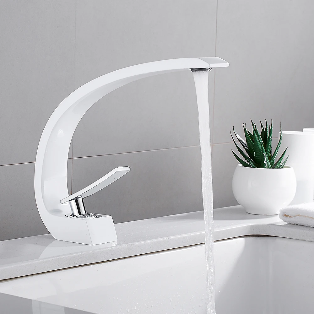 Modern Copper Bathroom Sink Faucet Hot Cold Water Mixer Tap