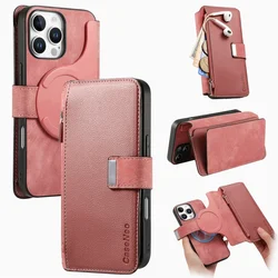 Versatile Leather Wallet Phone Case with Multi Card Slots and Retro Buckle Cover - iPhone 14 (Pink)