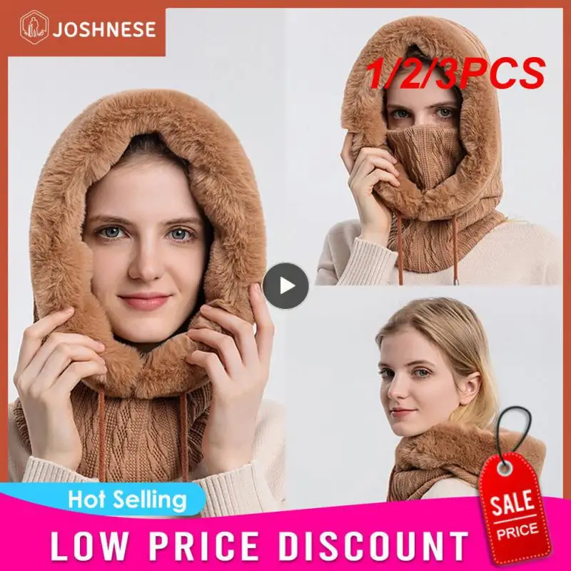 

1/2/3PCS Winter Beanie Hat for Women Knitted Fleece Camping Outdoor Sports Thick Wool Neck Scarf Caps Balaclava Mask Bonnet