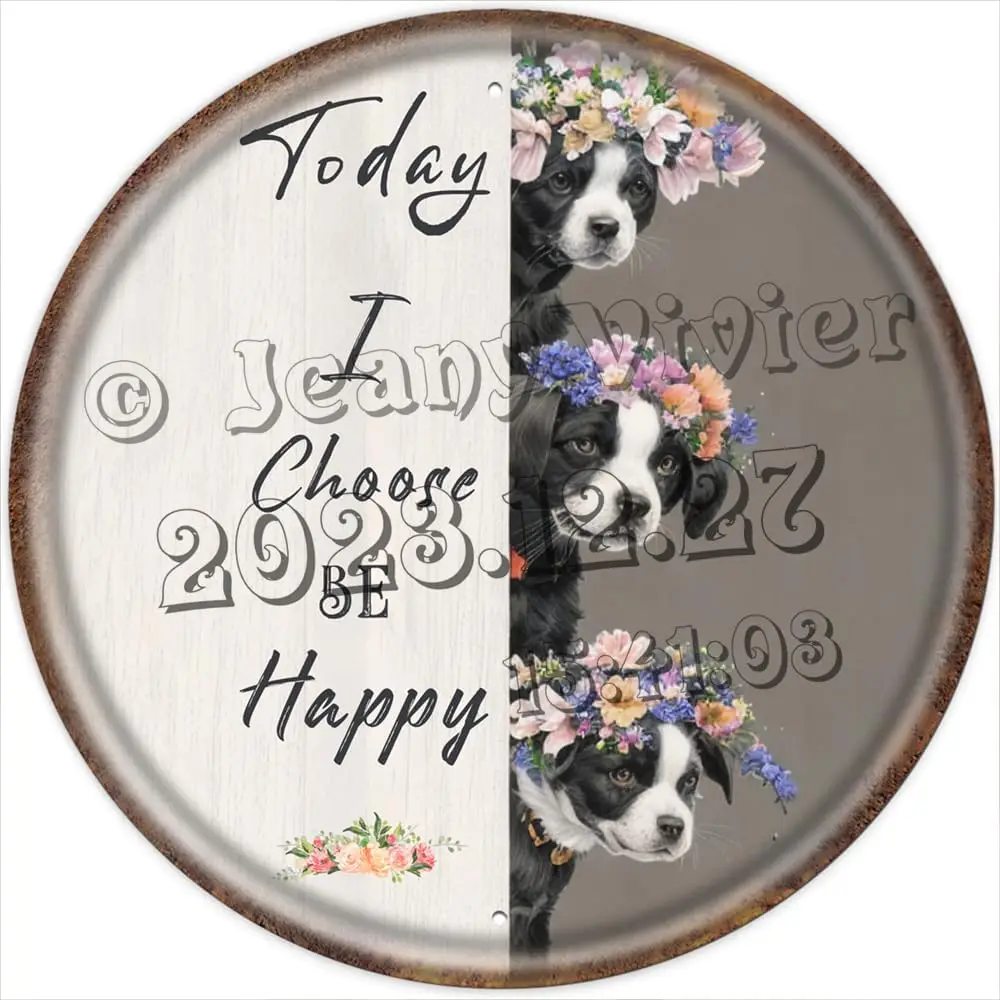 

Настенная подвеска Happy Vibes сегодня я выбрал счастливого вдохновляющего оловянного знака цветок и собака сад винтажный круглый металлический жестяной знак