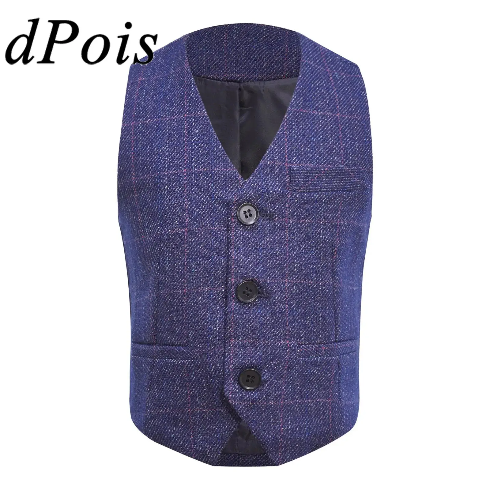 

Kids Boys British Style Plaid Vest Children V Neck School Uniform Waistcoat Gentleman Vests for Wedding Birthday Party Costumes