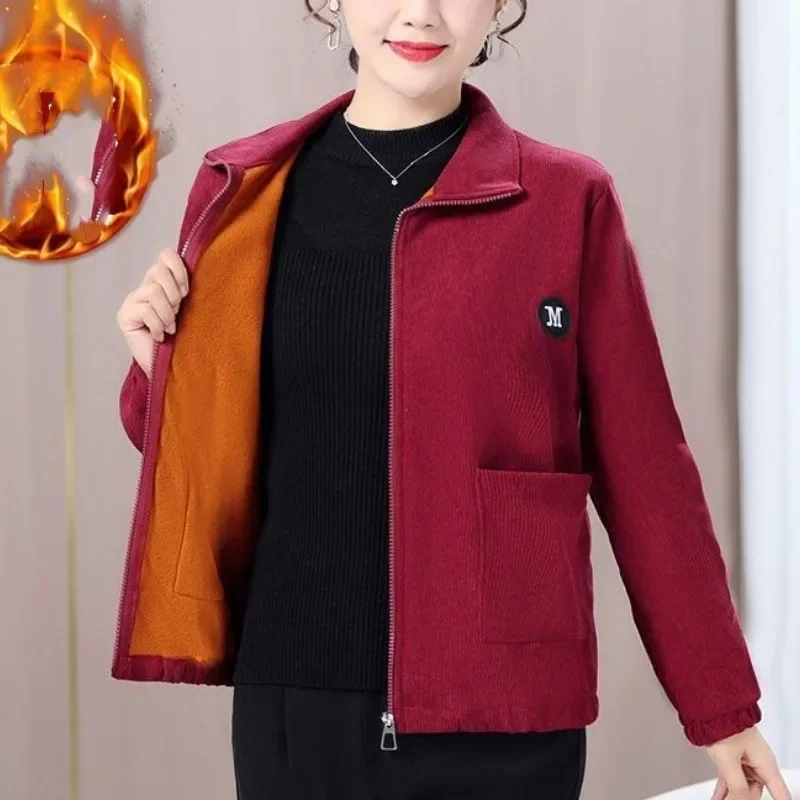 Autumn and Winter Women's Turn Down Collar Pockets Zipper Solid Color Loose Fitting Fashion Casual Elegant Long Sleeved Jacket