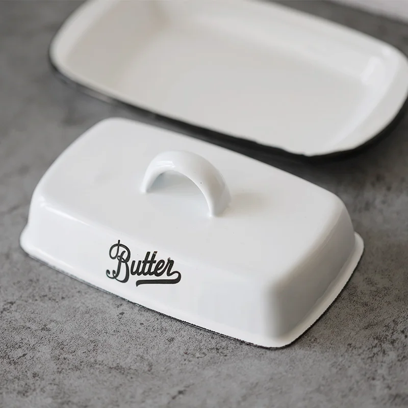 Enamel Butter Plates Snack Tray Dinnwerware Sets Serving bakjes met deksel butter dish with lid platos butter storage box