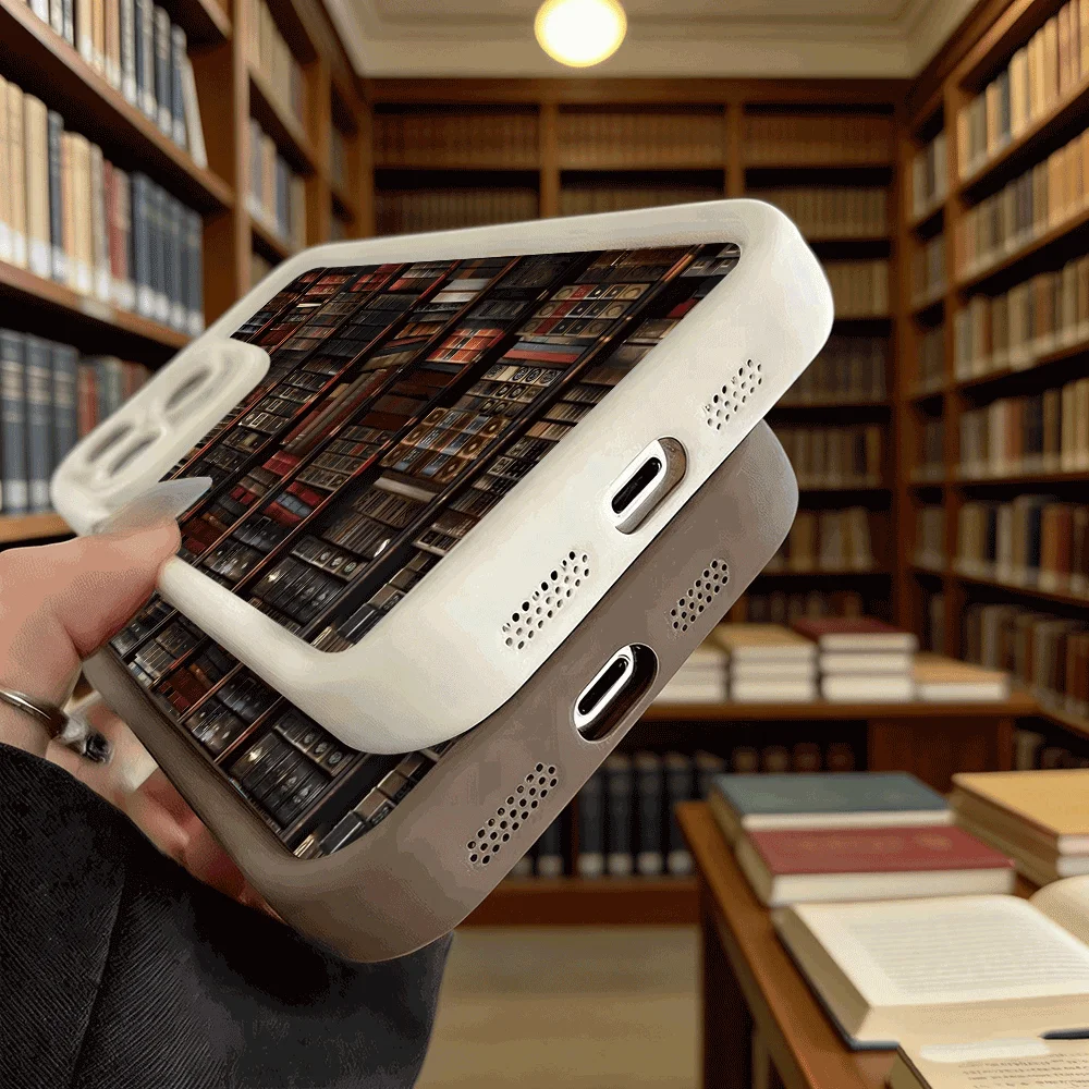 Vintage Bookshelf Design Soft Shockproof Anti-Fall Protective Case