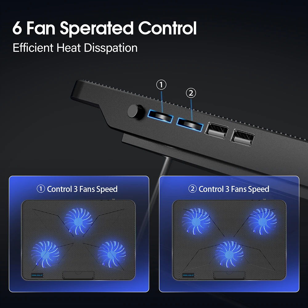 Coolcold-laptop Cooling Pad Ventiladores Silenciosos Altura Velocidade do Vento Refrigerador Ajustável com Suporte para Celular 15.617.3 Polegada - Imagem 5