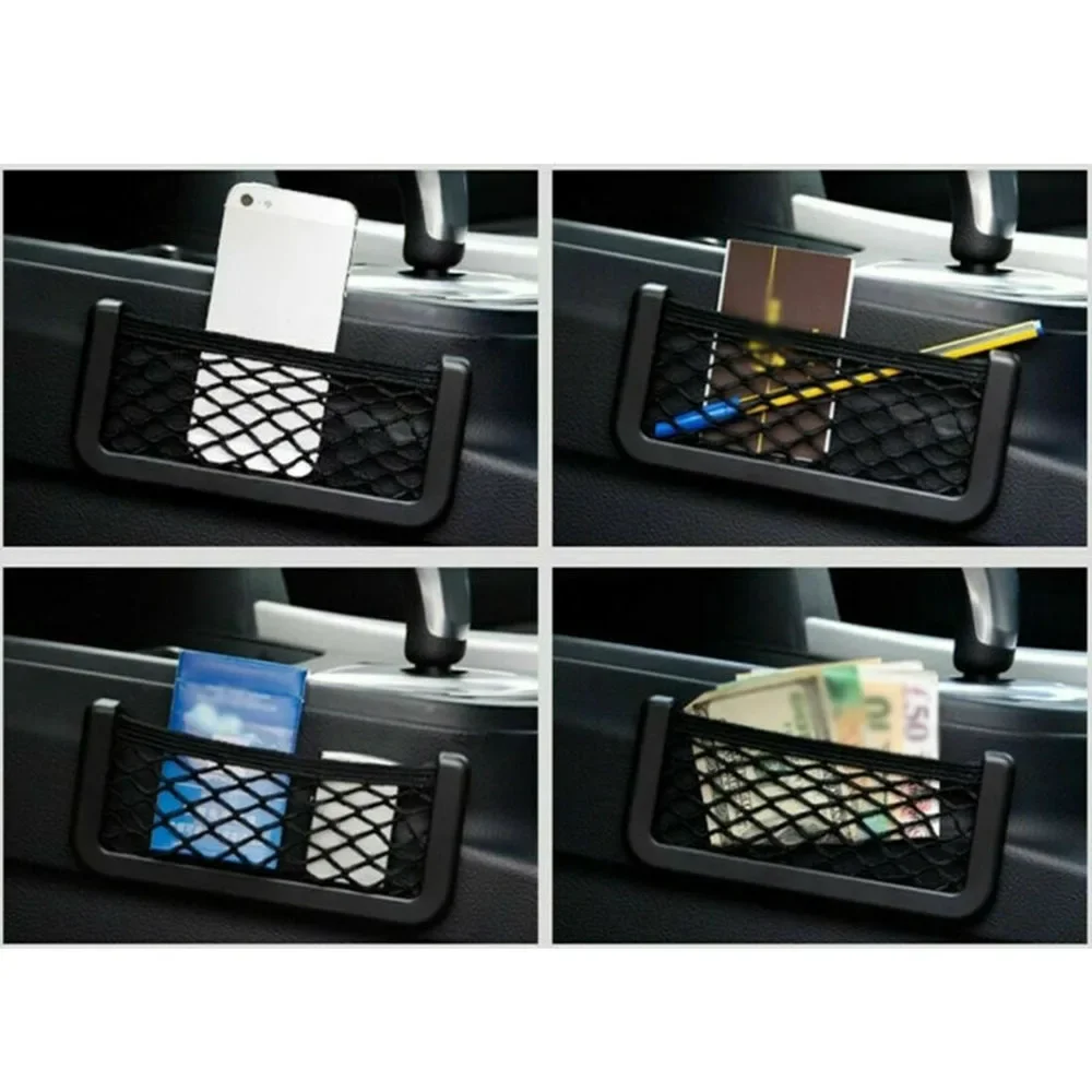 Universal Car Organizer Mesh Storage Bag Net Pocket Phone Holder Net Auto Seat Side Interior Back Sundries Pocket Holder 3pcs
