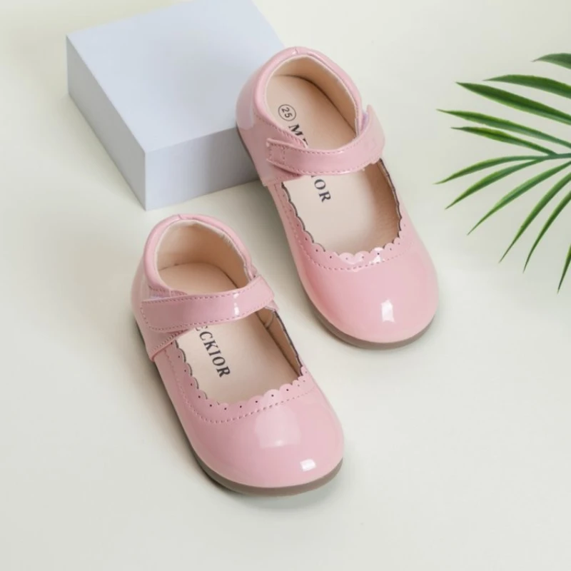 Girls Leather Ballet Flat Shoes for Wedding Party