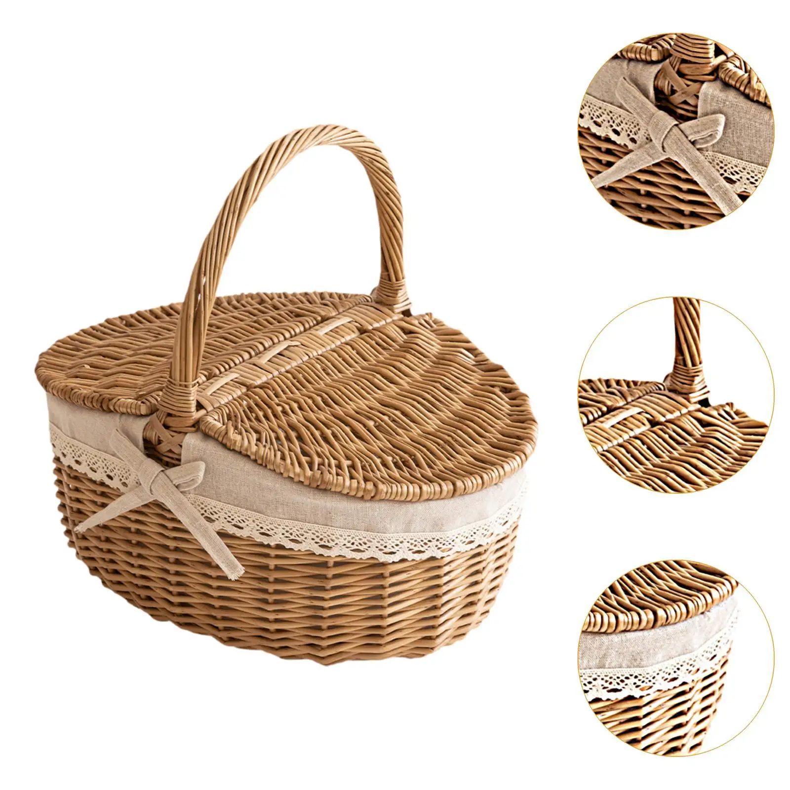 Picnic Basket, Wicker Basket, Sturdy Woven Body with Removable Liner, Outdoor Camping Basket for Birthday, Gift Basket for 5