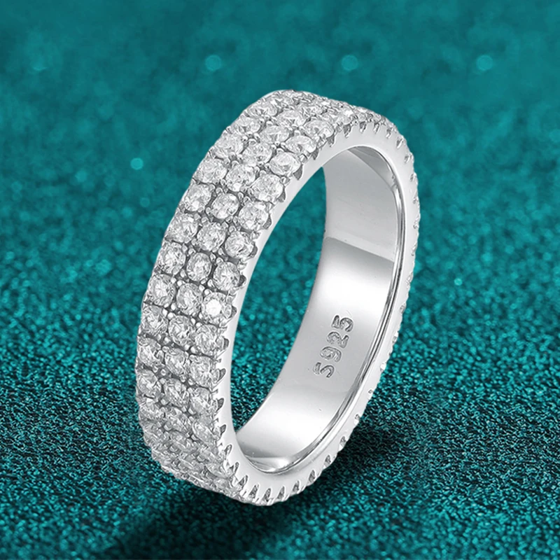

Full Moissanite Ring Sterling Silver 925 with Gold Plated Wedding Engagement Eternity Band Patry Luxury Jewelry for Women