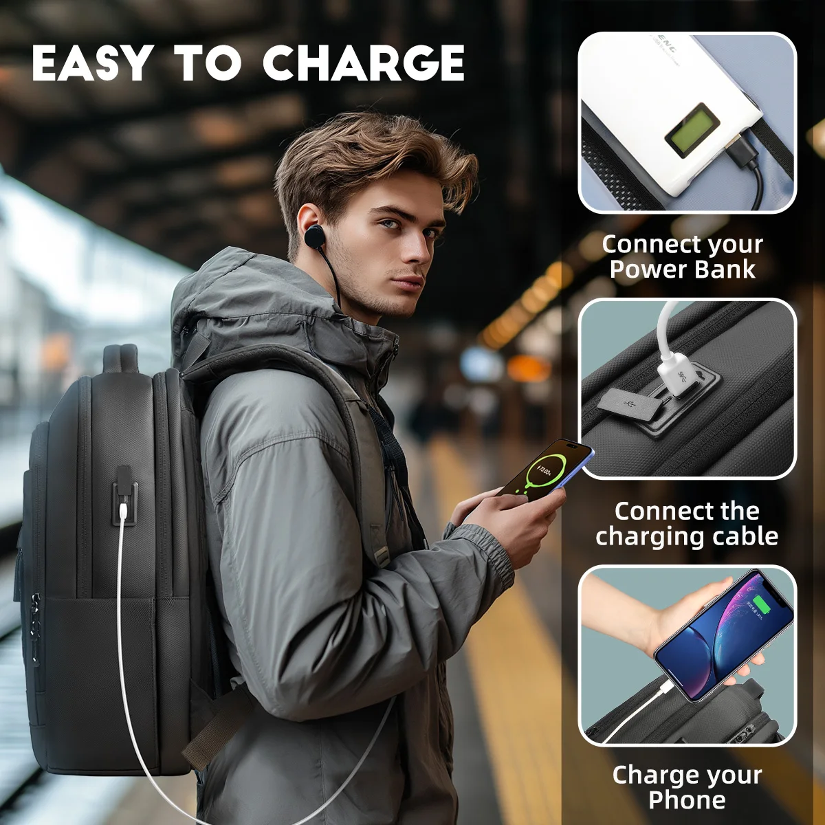 HcanKcan Business 17'' Laptop Backpack Waterproof Multi Pockets Travel Backpack For Man Multifunctional Bags Daily Commuter Pack