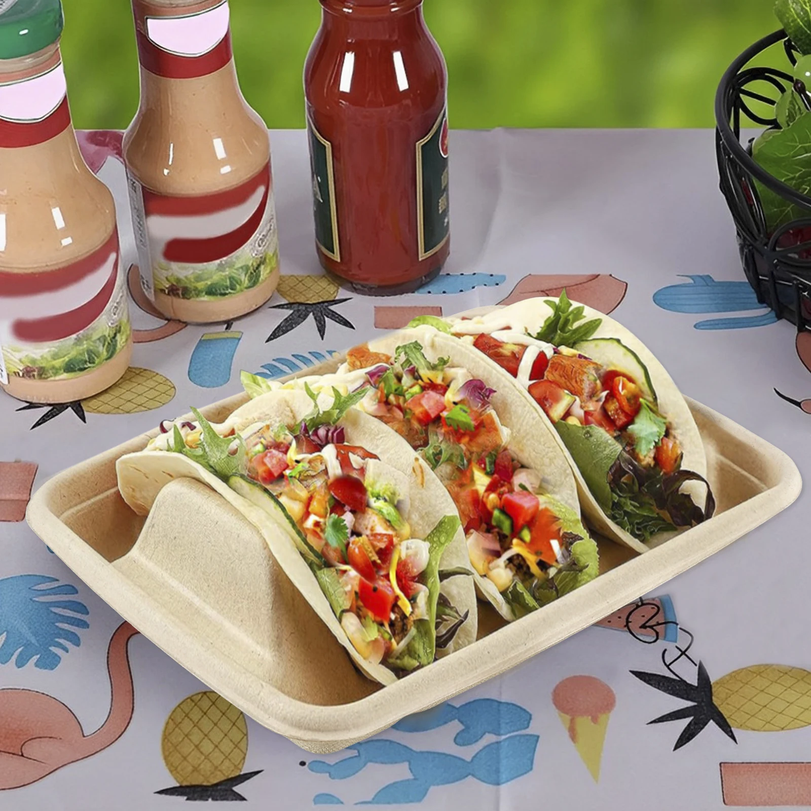 50Pcs Taco Plates Reusable 3 Compartments Taco Serving Plates Stackable Tray Holder No Mess Keeps Your Tacos