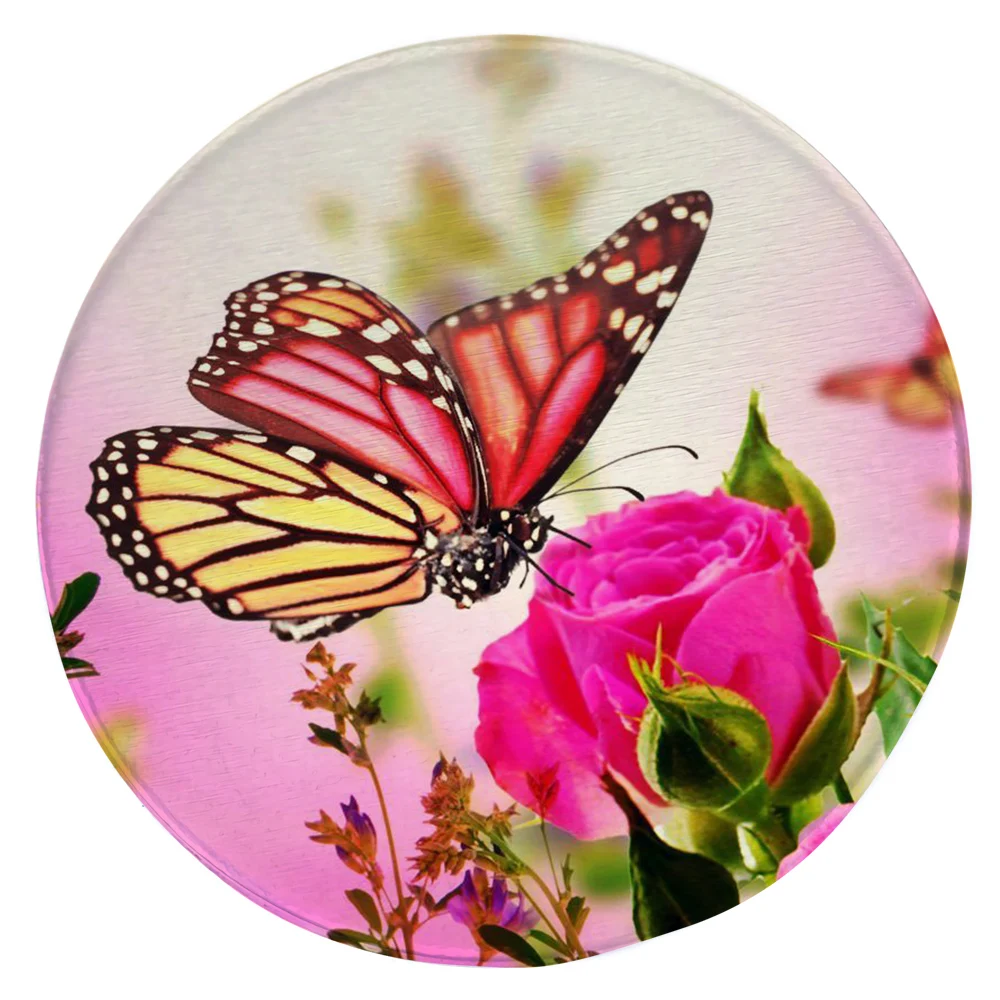 

CLOOCL Fashion Floral Round Carpet Pretty Butterfly Rose 3D Printed Floor Mats Flannel Carpets for Living Room Area Rug