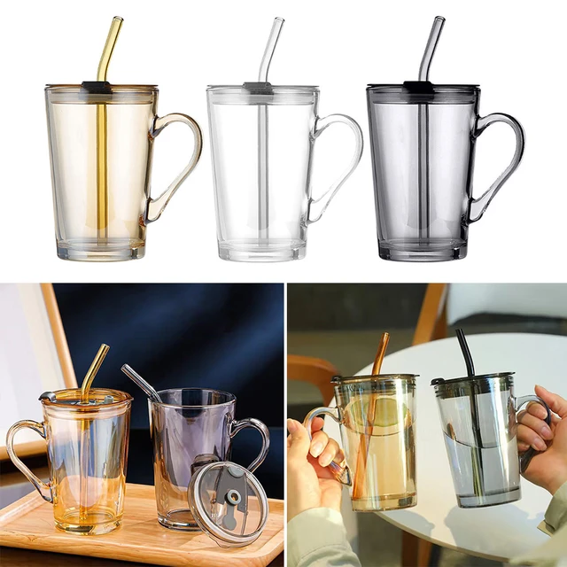 450 ML Glass Cup With Straw Handle High Beauty Drinking Cup Large Capacity  Covered Breakfast Milk Coffee Cup For Home Office - AliExpress