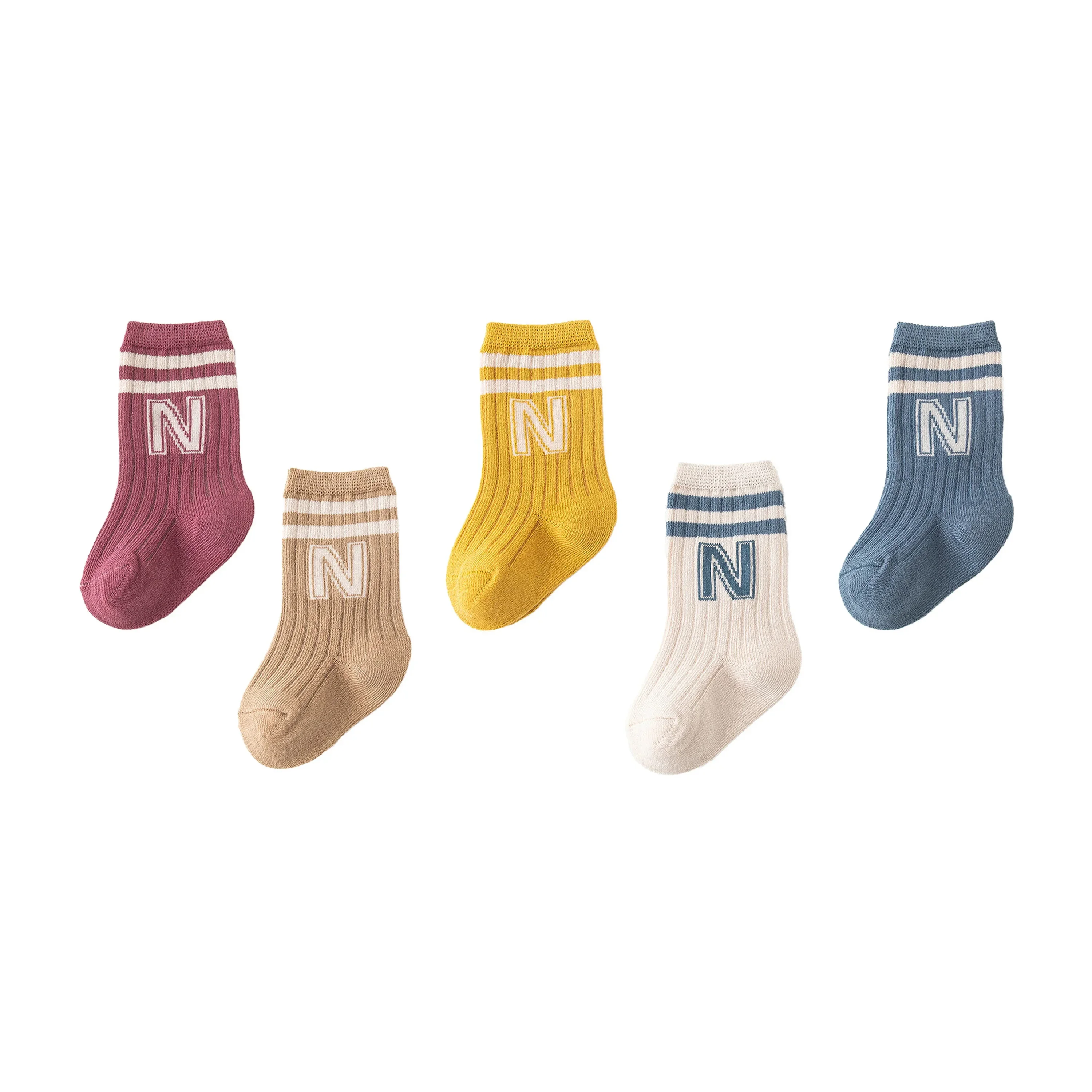 5/6pairs Cotton Letter Infant Boys Socks High Quality Breathable Casual Baby Boys Mid Tube Socks Children's Boys White Socks Kit 3