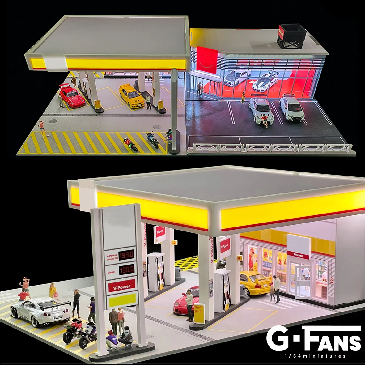 1:64 스케일 미니어처 건축 현장 자동차 주차장 모델 조명 버전 자동차 차고 디오라마 모델 시뮬레이션 컬렉션 선물