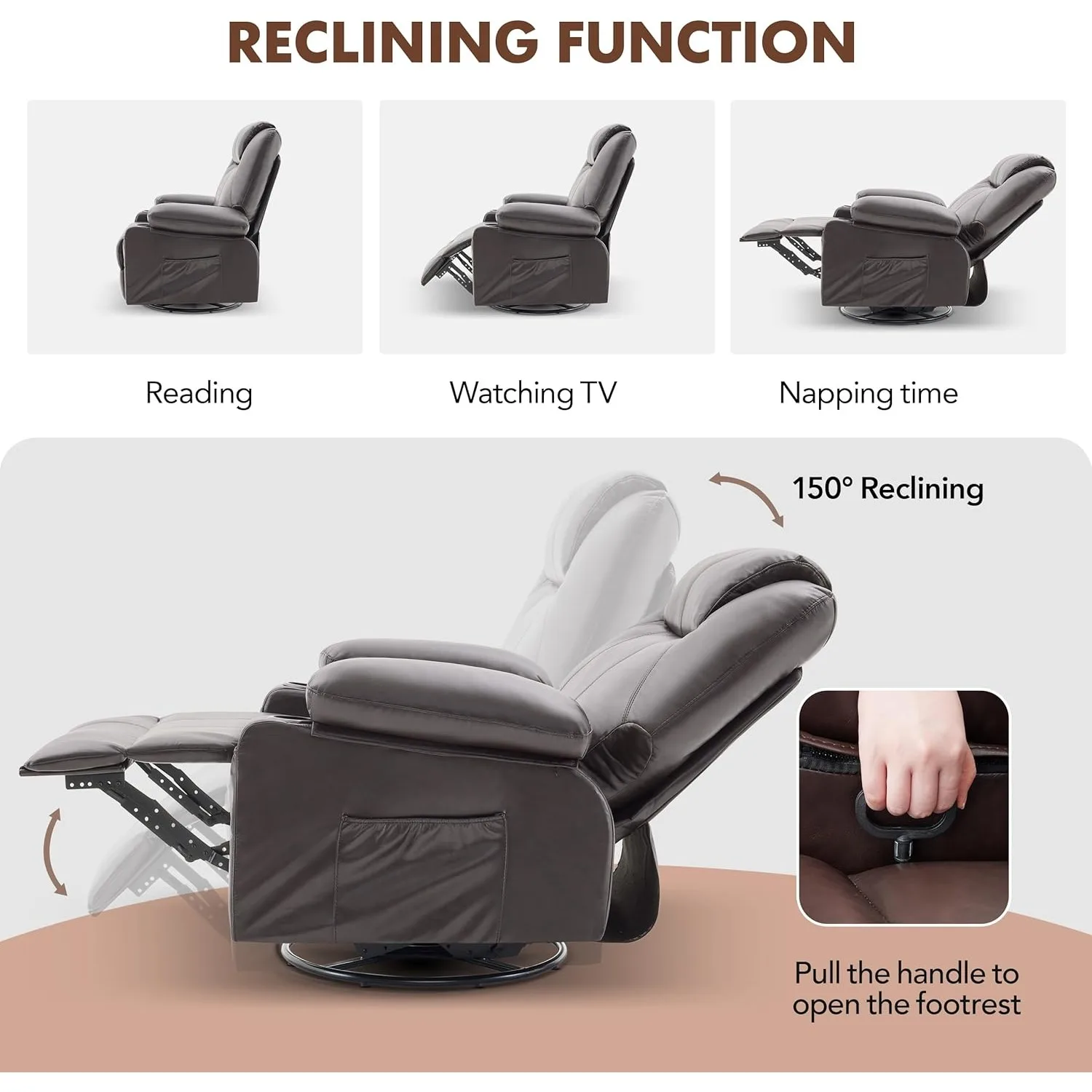 Oversized Swivel Rocker Recliner Chair with Heat and Massage 4