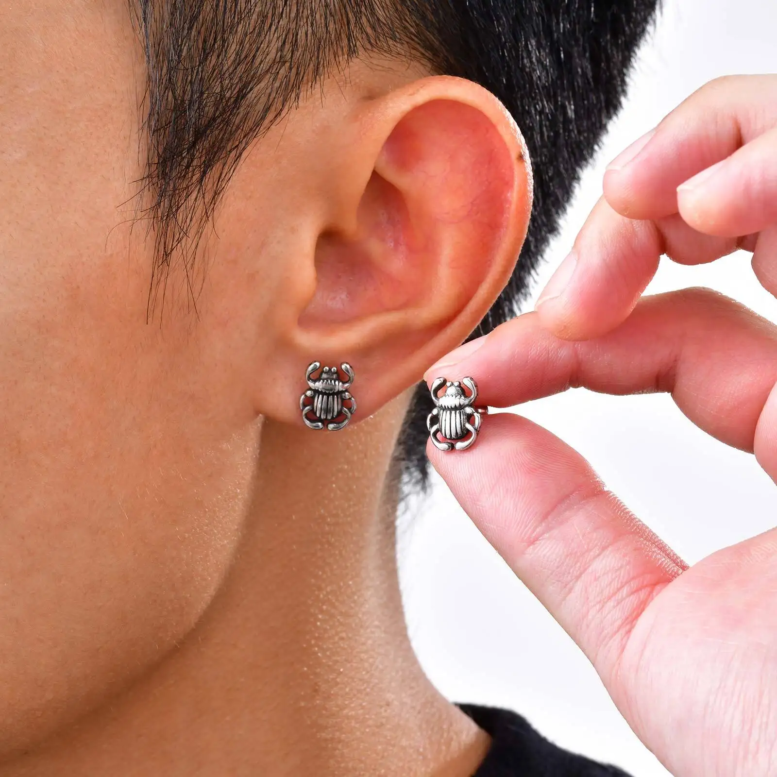 Scarab Beetle Cartilage Stud Earring,Anti Allergy Insect Stud Earring,Helix Earlobe Labret Piercing Earring