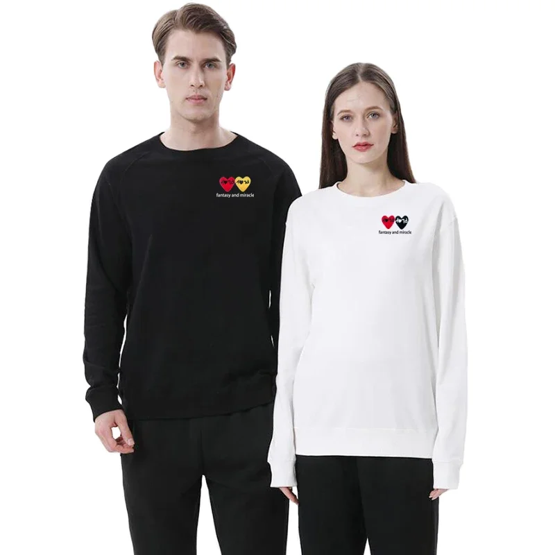 

Men Women Sweater Cotton Double Color Heart Letter Embroidery Printing O-Neck Pullover Loose Plush Autumn Solid Casual Sweater
