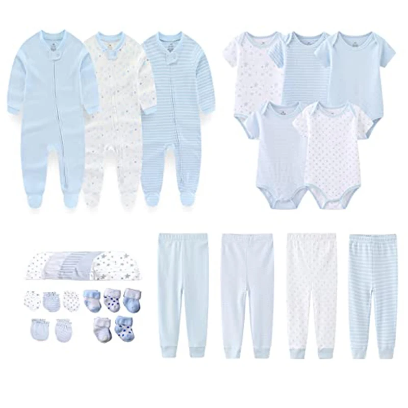 27 Pezzi Set Regalo per Neonato Tinta Unita 100% Cotone Vestiti per Neonata Vestiti per Neonato Essenziali e Accessori - immagine 2