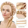 New Large Satin Bonnet Silk Night Sleeping Cap Long With Head Tie Band Edge Wrap For Women Curly Braid Hair 3