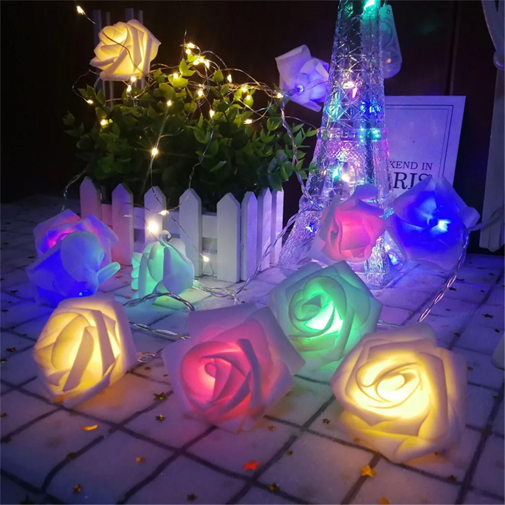 3M 배터리 작동 인공 꽃 화환, 20 LED 장미 꽃 스트링 조명, 웨딩 크리스마스 장식 요정 조명
