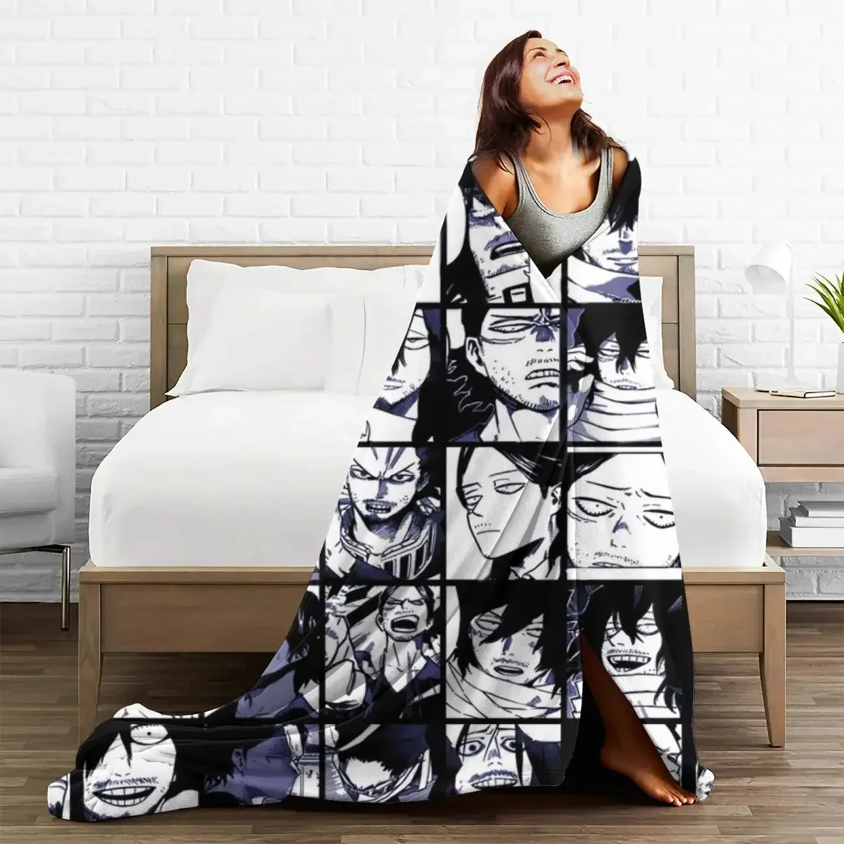 Aizawa Shota Collage Blanket Fleece My Hero Academia Warm Throw Blankets for Car Sofa Couch Bedspread 3