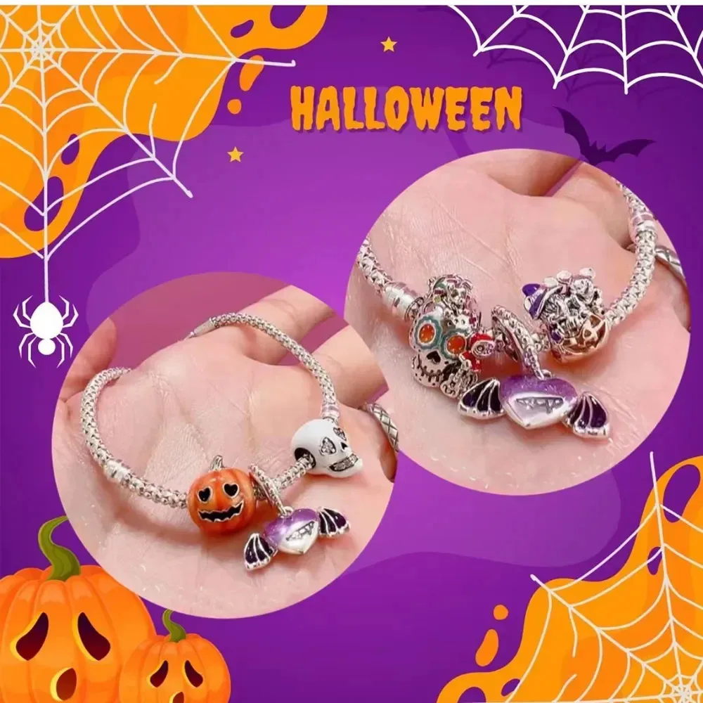 925 Sterling Silver Beads Minnie Mouse Halloween Pumpkin Pixar Coco Miguel Dante Skull Charm Fit Pandora Bracelets DIY silver beads