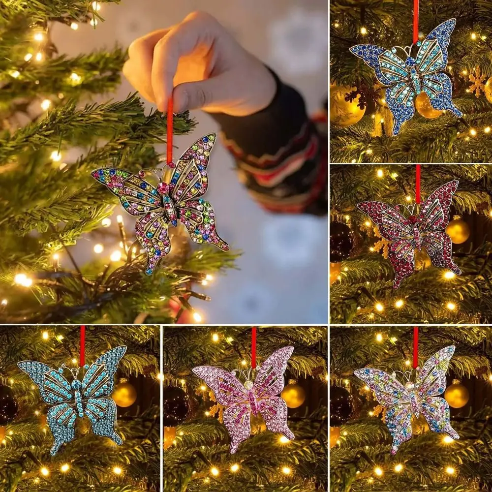 2D Butterfly Christmas Decorations Pendant Gift Creative Acrylic Christmas Ornament Tree Hanging Ornaments