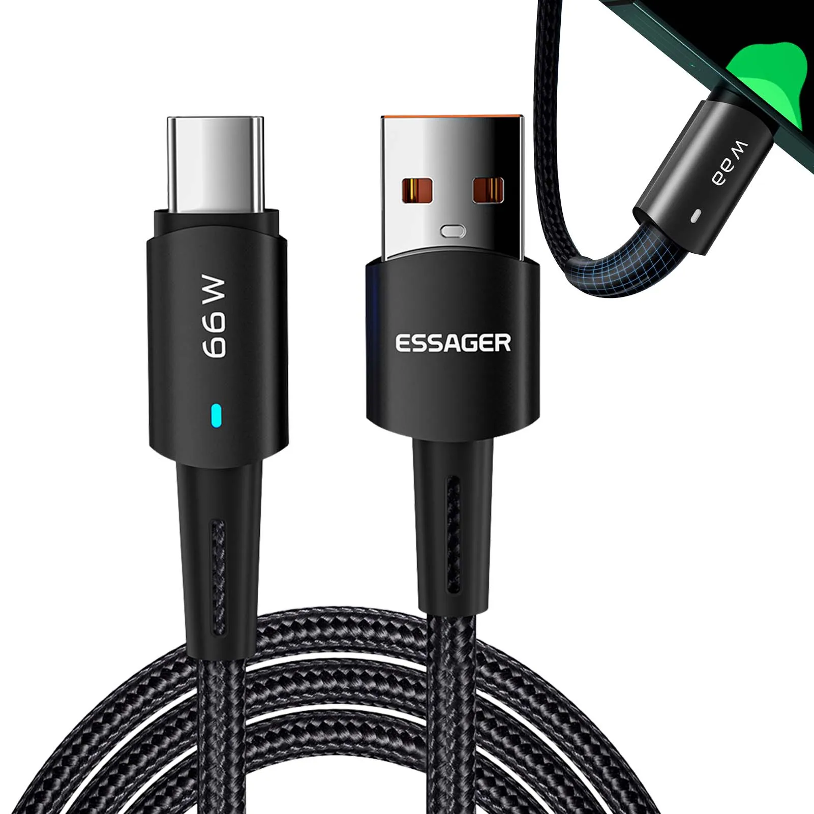 

Кабель с плетеным Проводом USB A-Type C, 66 Вт