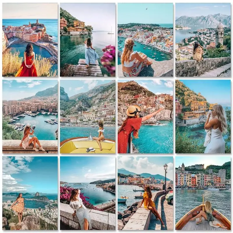 

RUOPOTY Рисование по номерам с рамкой Женская акриловая краска для путешествий на море на холсте идеи для творчества индивидуальный подарок для домашнего декора