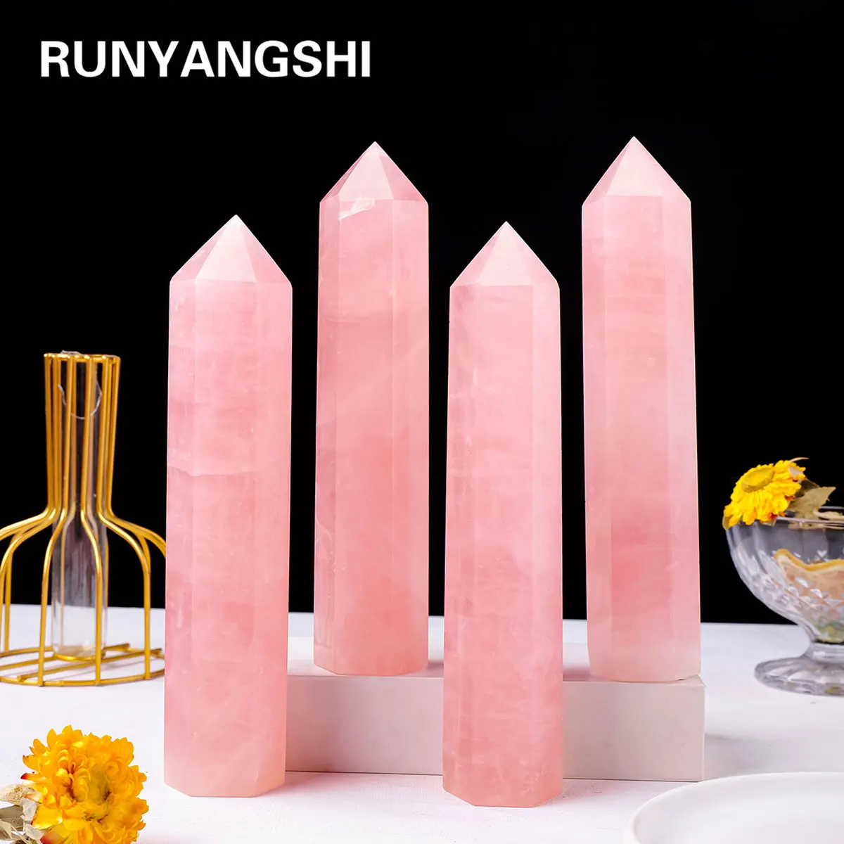 

1pc Natural Rose Quartz Crystal Point Pink Crystal Wand Hand polished Hexagon for Home Furnishing decoration