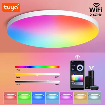 Tuya 와이파이 LED 천장 램프, 스마트 조명, 밝기 조절 가능 천장 조명, 음성 제어, 실내 조명 장식, 40W RGB, WW, CW, 220V