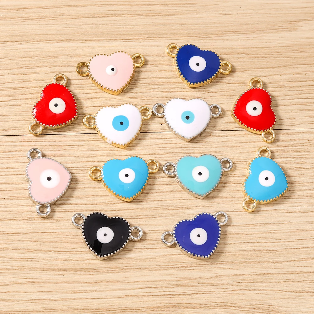 Tusember 10 Stück 13*20mm Bunte Türkische Blaue Augen Herz-Anhänger für Armband Halskette Ohrringe DIY Schmuckherstellung