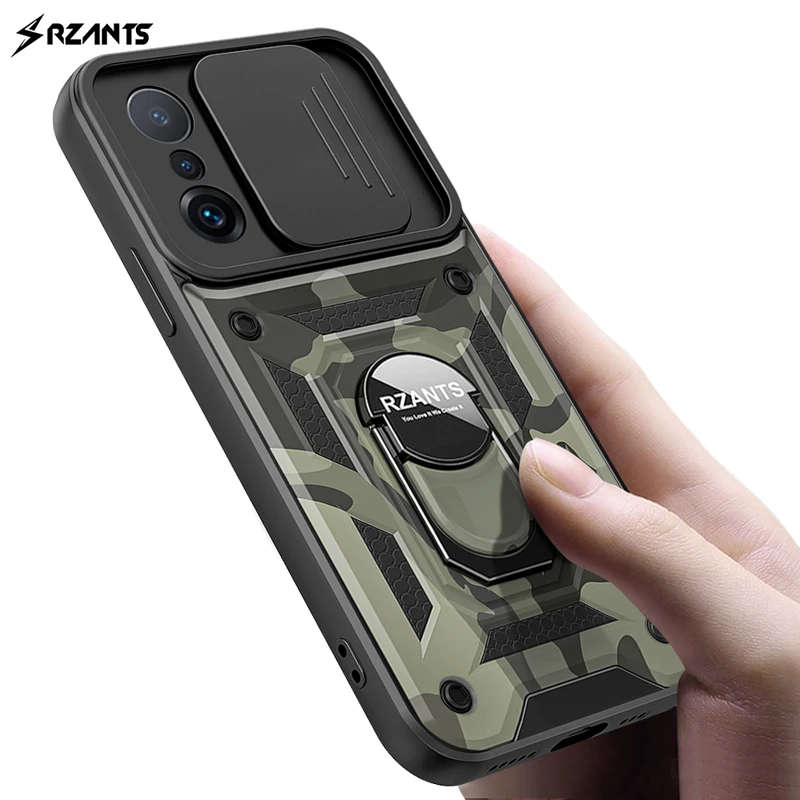 

For Xiaomi 11T Pro Case Camouflage Shockproof Armor Slide Lens Cover Magnetic Ring Holder Case Rzants