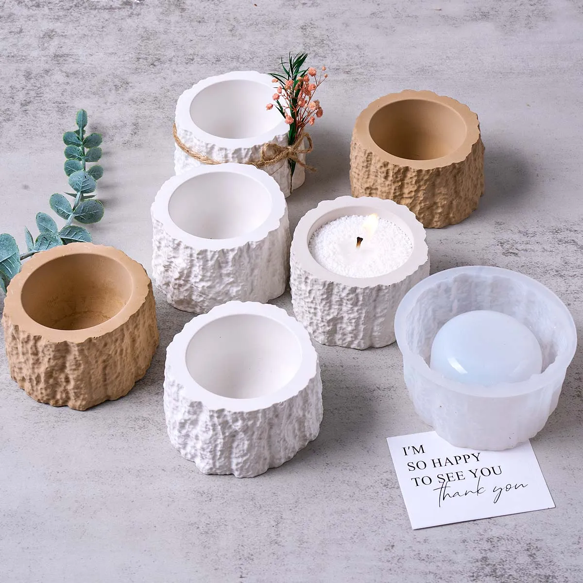 나무 말뚝 모양 양초 용기 실리콘 몰드 DIY 캔들스틱 아로마 석고 몰드 콘크리트 레진 화분 수납함 만들기