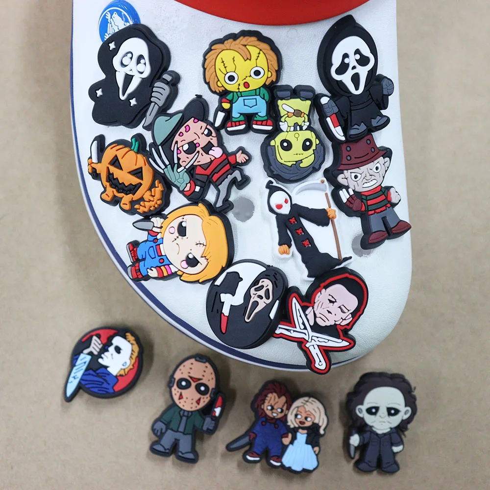 

1Pcs PVC Pumpkin Fearful Characters Halloween Shoe Charms Kids Buckle Clog Accessories Fit Croc Jibz Holiday Gifts