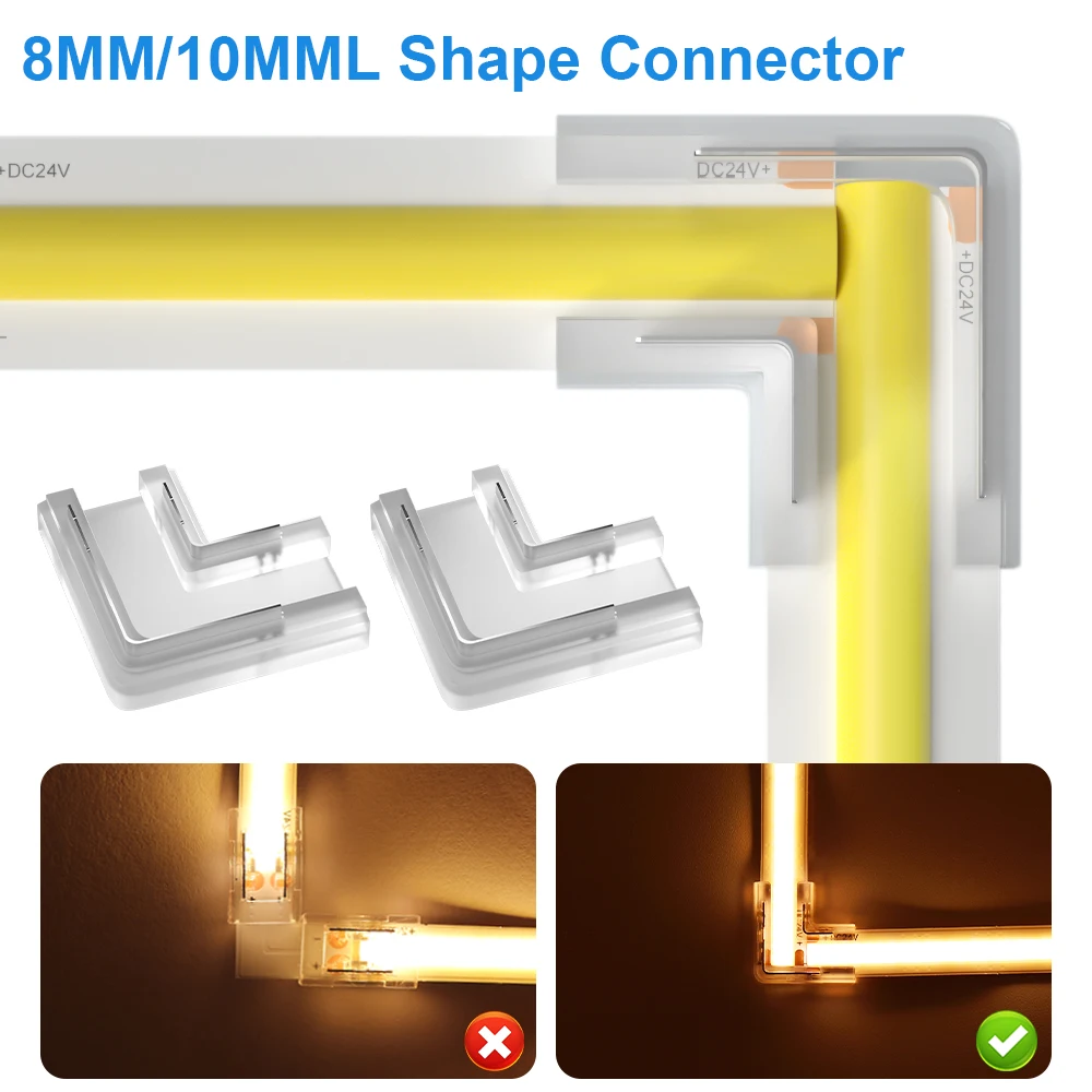 Cob Led Strip Conectores l Forma mm 10 mm 2pin Ip20 Canto 90 Graus Solda Livre Kit de Conexão Rápida Fácil Pcs