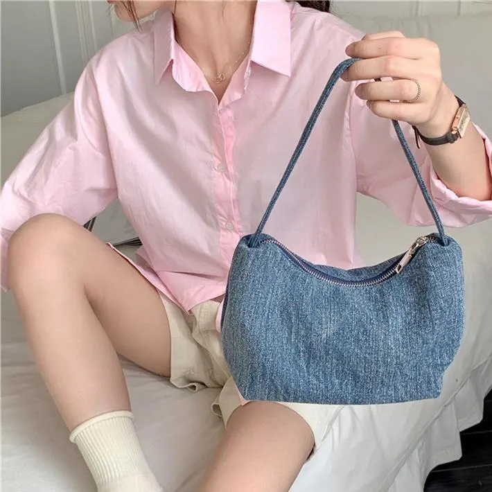 JulioFlorcer Denim Blue Small Handbags Luxury Designer Luxury Square Underarm Hobo Clutch Lady Fashion Plaid Pattern Mini Purse