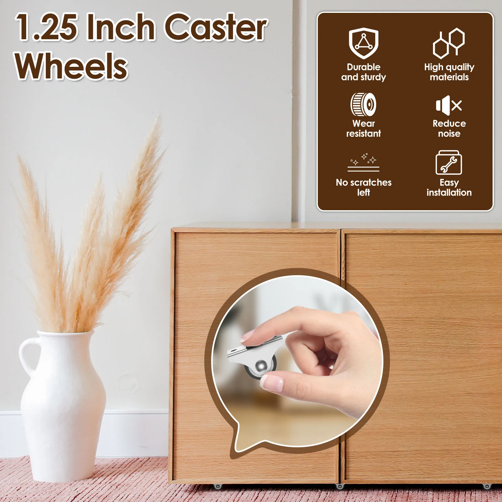 Mini Fixed Caster Wheels 1 Inch Low Profile Small