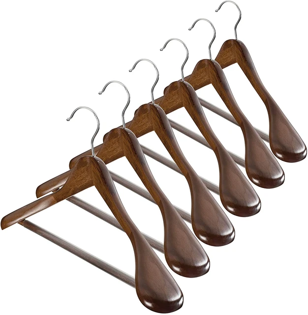 Quality Black Wooden Hangers - Slightly Curved Hanger Set of 10-Pack - Solid Wood Coat Hangers with Stylish Chrome Hooks - Heavy-Duty Clothes