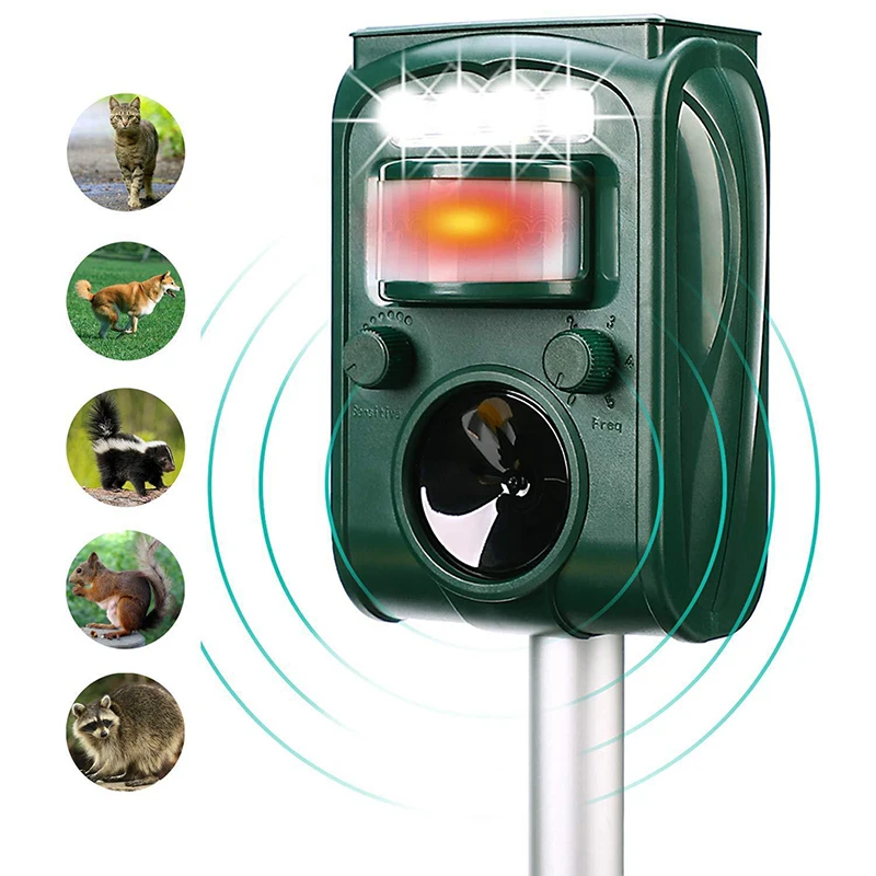 Animal Repeller Solar Powered Outdoor Ultrasonic Repellent PIR Sensor Garden Pest Mouse Bird Bat Repellent Keep Animals Away