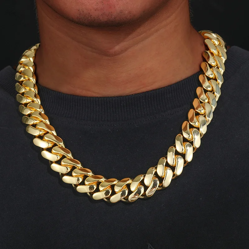 激安！特価品 Punk 12-20mm 5A with Buckle Plated Gold 18K Necklace Cuban アクセサリー