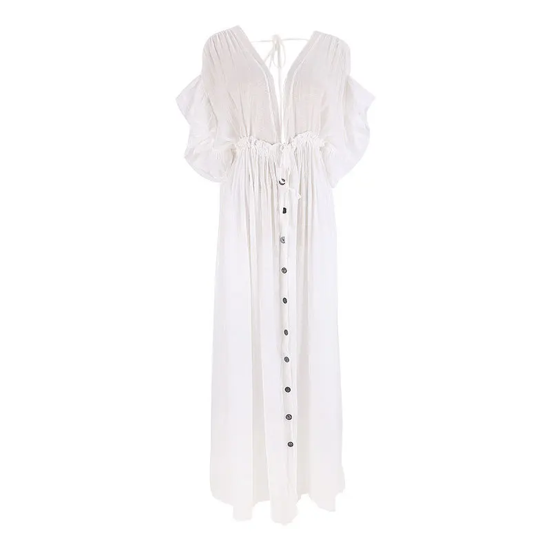 Sexy Bikini Cover-ups Long Tunic Casual Summer Beach Dress Elegant Women Large Beach Wear Swim Suit Cover Up White Bohemian