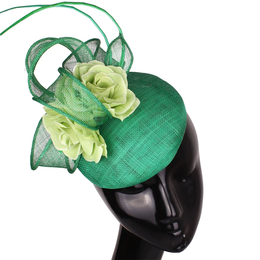 

Зеленая Женская модная Вуалетка Sinamay, Цветочная Коктейльная шляпа, элегантные аксессуары для волос, головной убор