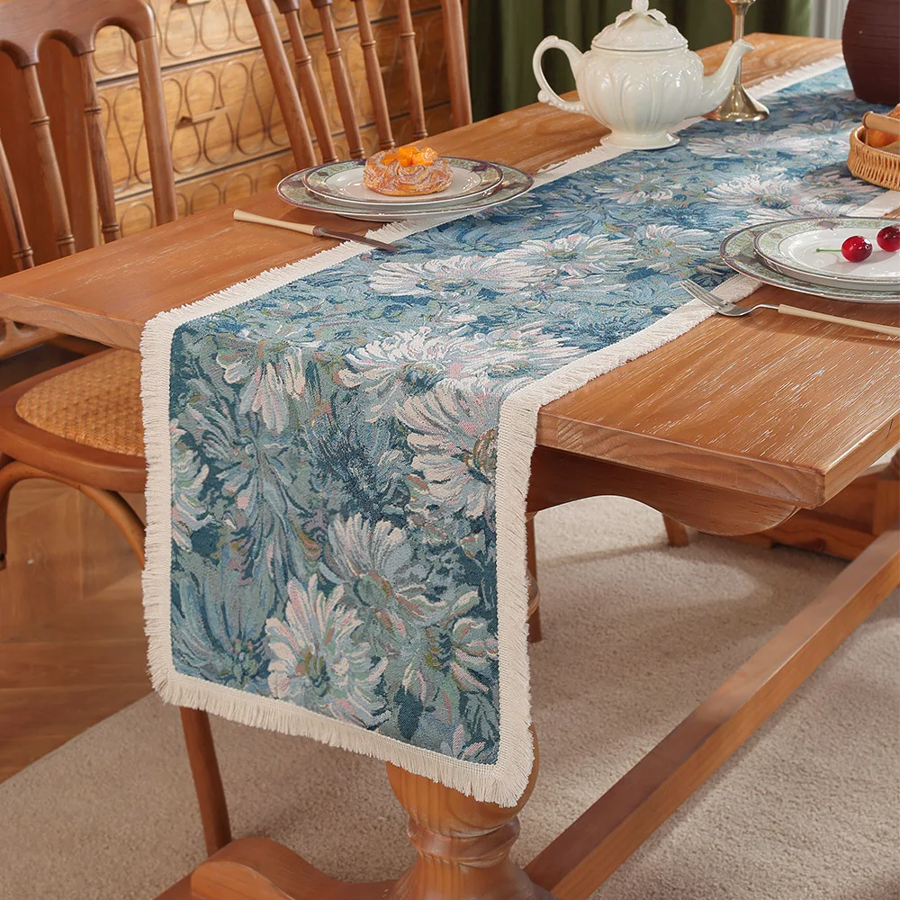 RAYUAN Vintage Table Runner Flag Cotton Jacquard Fabric Table Flag Tea Table TV Cabinet Long Strip Table Cloth